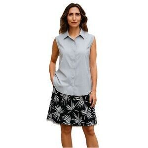 Eddie Bauer Womens Size XXL Stretch Gray Button Front Sleeveless Tech Shirt New
